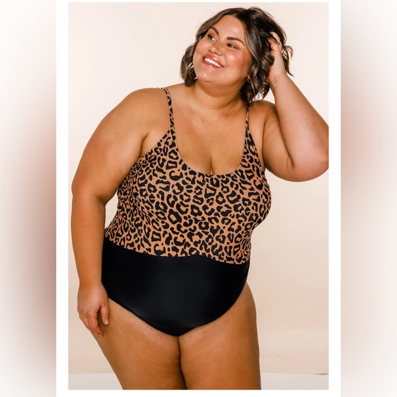 Coral Reef Leopard Print Brown and Black One Piece Swimsuit - Picture 2 of 6